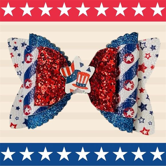 4th of July Baby Girl 4” Bow Headband 2 in 1 Interchangeable Nylon USA Patriotic - Picture 2 of 6